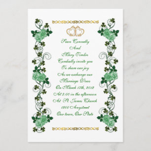 Invitación a la boda irlandesa, shamrock y rosas v