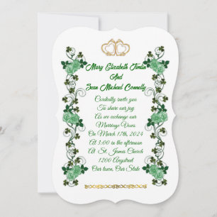 Invitación a la boda irlandesa, shamrock y rosas v