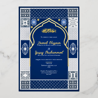 Invitación a la boda islámica árabe-negra azul osc
