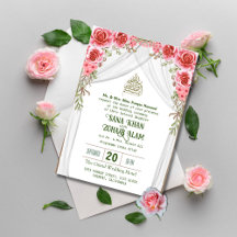 Invitación a la boda islámica de Floral Roja Nikah
