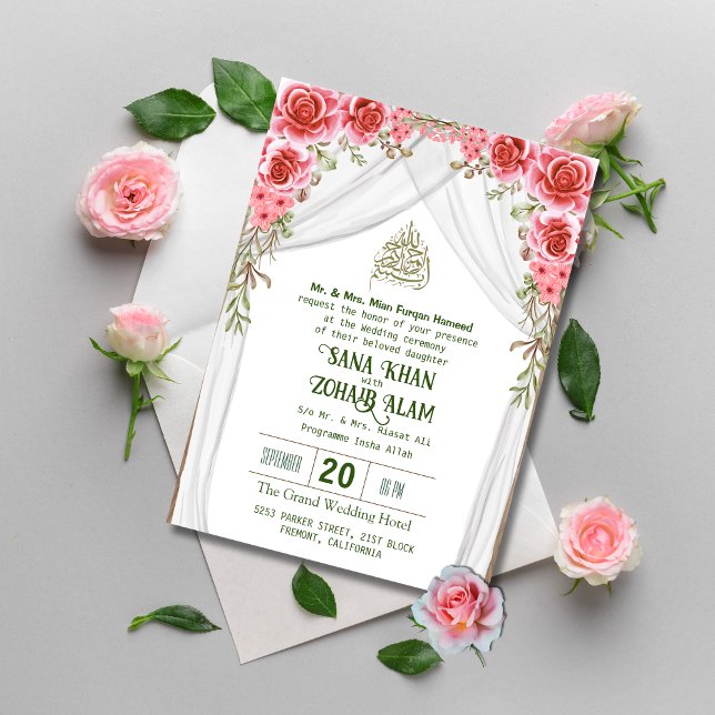 Invitación a la boda islámica de Floral Roja Nikah (Subido por el creador)