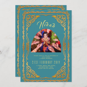 Invitación a la boda islámica de la FOTO Verde azu