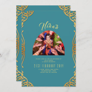 Invitación a la boda islámica de la FOTO Verde azu