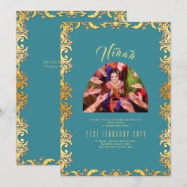 Invitación a la boda islámica de la FOTO Verde azu