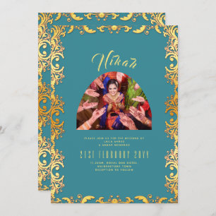 Invitación a la boda islámica de la FOTO Verde azu
