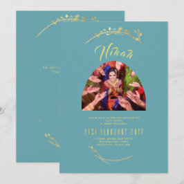 Invitación a la boda islámica de la FOTO Verde azu