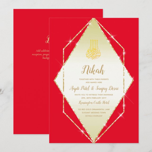 Invitación a la boda islámica del motivo de oro ro (Anverso / Reverso)