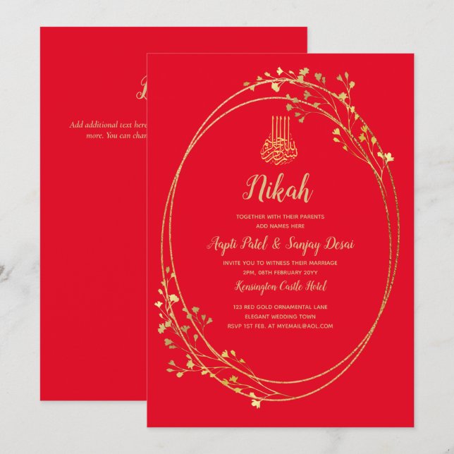 Invitación a la boda islámica del motivo de oro ro (Anverso / Reverso)