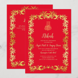 Invitación a la boda islámica del motivo de oro ro