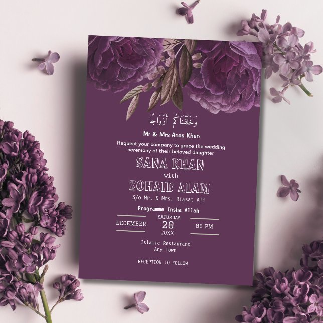 Invitación a la boda islámica Lavender Floral Nika (Subido por el creador)