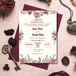 Invitación a la boda islámica Maroon Floral Nikah