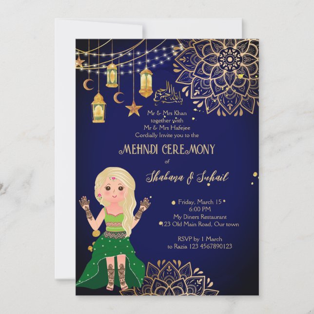 Invitación a la boda islámica Mehndi Henna (Anverso)