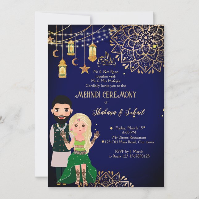 Invitación a la boda islámica Mehndi Henna (Anverso)