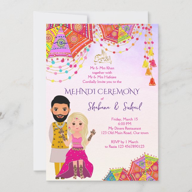 Invitación a la boda islámica Mehndi Henna (Anverso)