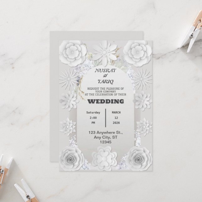 Invitación a la boda islámica Nikah con flores de  (Anverso/Reverso In Situ)
