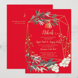Invitación a la boda islámica Nikah Red Gold Green