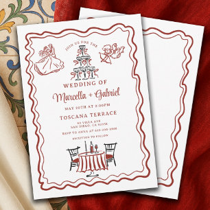 Invitación a la boda italiana con dibujos de mano