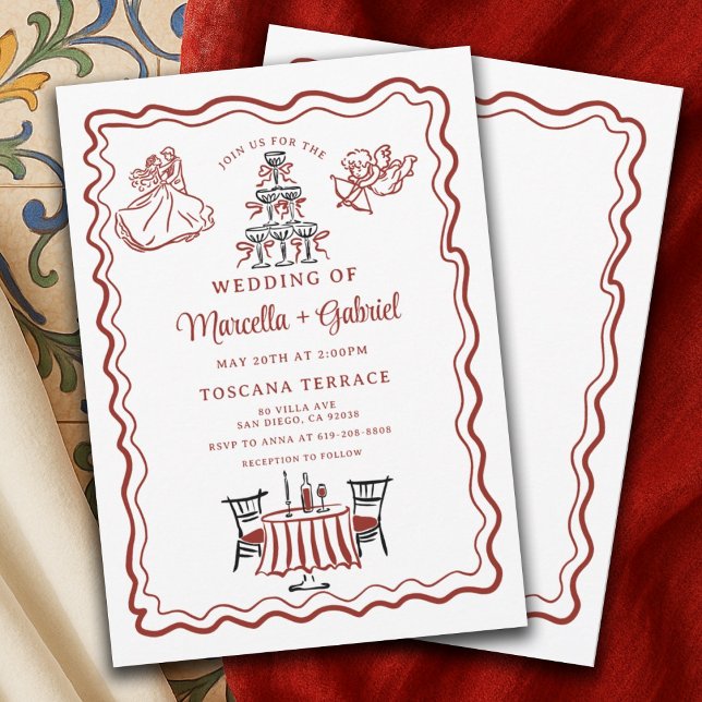 Invitación a la boda italiana con dibujos de mano (Subido por el creador)
