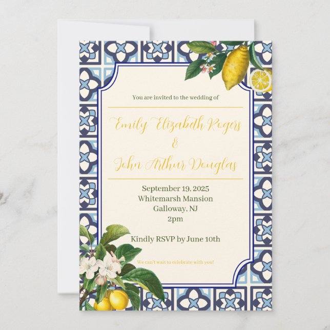 Invitación a la boda italiana con limón (Anverso)