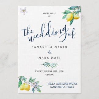 Invitación a la boda italiana, tema del limón y ol