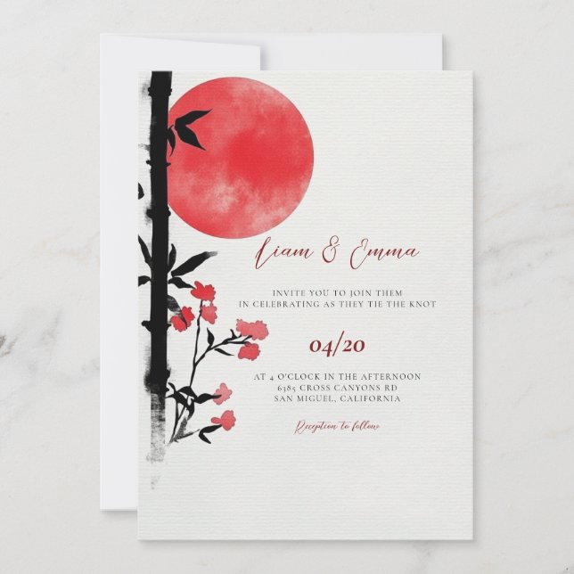 Invitación a la boda japonesa de bambú (Anverso)