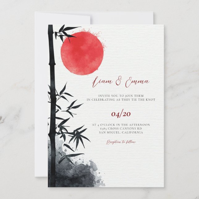 Invitación a la boda japonesa de bambú (Anverso)