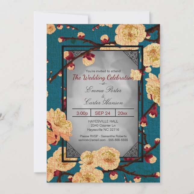 Invitación a la boda japonesa del florecimiento de (Anverso)