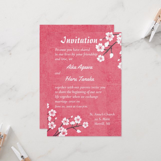 Invitación a la boda japonesa en Apple Blossom (Anverso/Reverso In Situ)