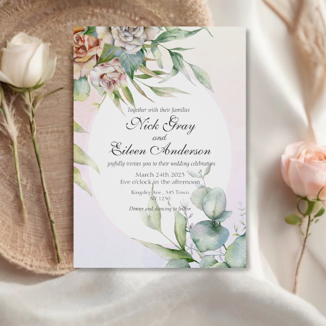 Invitación a la Boda Jardín con Encantamiento Rosa (Dusty Pink Enchanted Garden Wedding Invite)