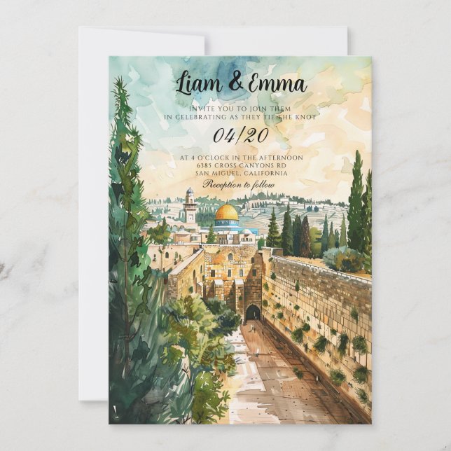 Invitación a la boda judía con el paisaje israelí (Anverso)