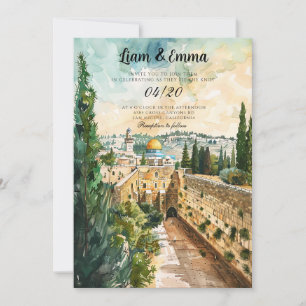 Invitación a la boda judía con el paisaje israelí