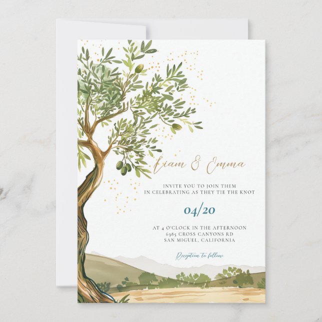Invitación a la boda judía de olivo (Anverso)