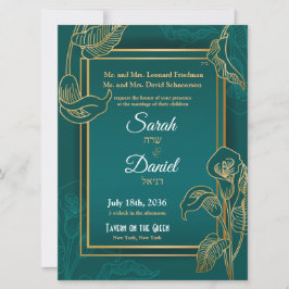 Invitación a la boda judía Lilies de oro verde
