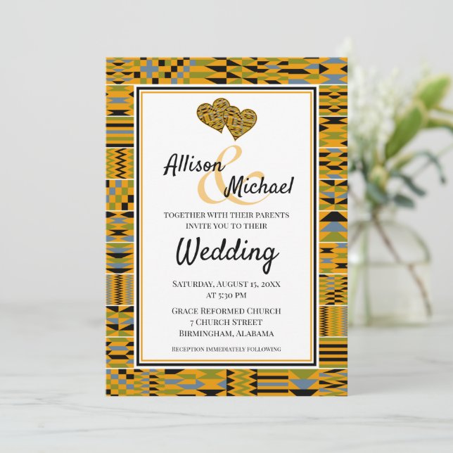 Invitación a la boda Kente K46 de África de Oro (Anverso de pie)