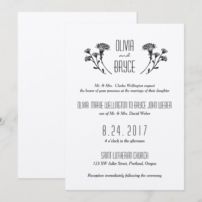 Invitación a la boda Kraft para Flores salvajes (Anverso / Reverso)