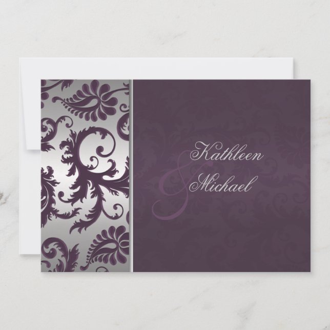 Invitación a la boda Lapis Purple y Silver Damask (Anverso)