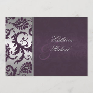 Invitación a la boda Lapis Purple y Silver Damask