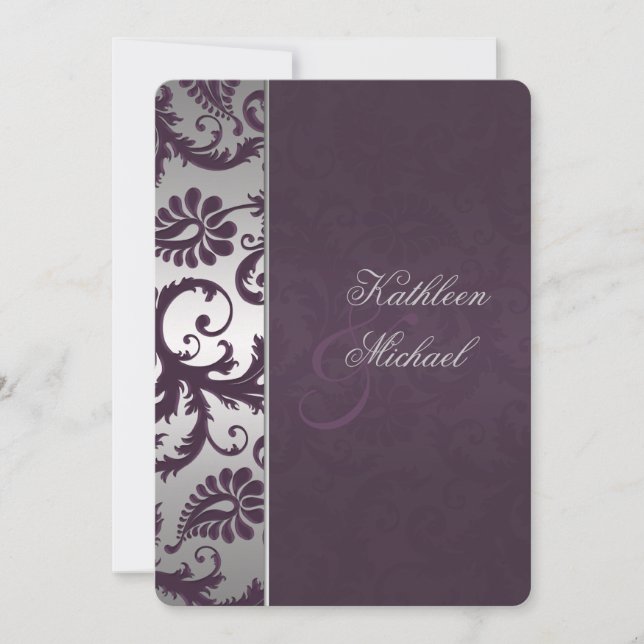 Invitación a la boda Lapis Purple y Silver Damask (Anverso)