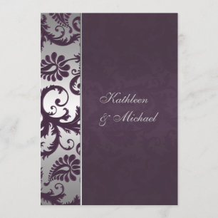 Invitación a la boda Lapis Purple y Silver Damask
