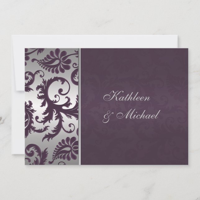Invitación a la boda Lapis Purple y Silver Damask (Anverso)
