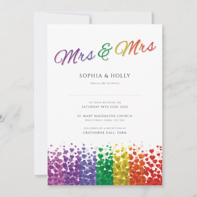 Invitación a la boda lesbiana con arcoiris del org (Anverso)