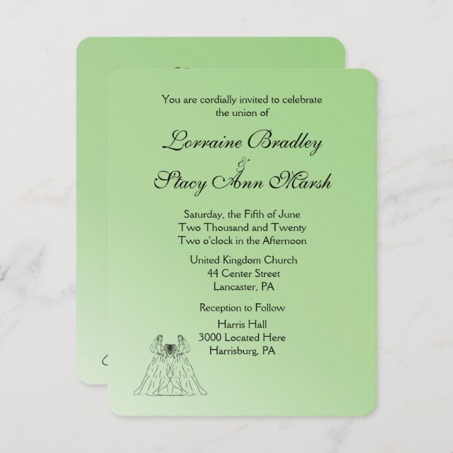 Invitación a la boda lesbiana verde (Anverso / Reverso)
