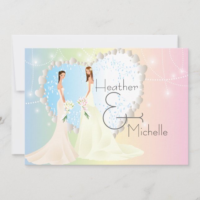 Invitación a la boda lésbica de novia y novia (Anverso)