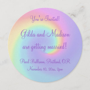 Invitación a la boda lésbica Pastel Rainbow Swirl