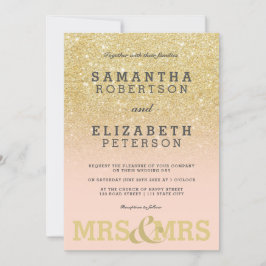 Invitación a la boda lésbica rosa rosada, purpurin