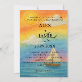 Invitación a la boda LGBT con la puesta de sol en 