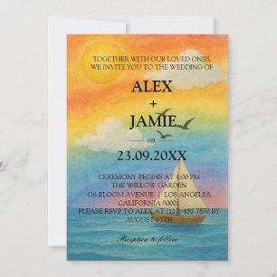 Invitación a la boda LGBT con la puesta de sol en