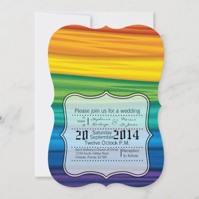 Invitación a la boda lgbtq bandera arcoíris lesbia (Anverso)