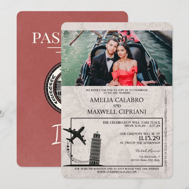 Invitación a la boda ligera en Borgoña Italia con  (Anverso / Reverso)