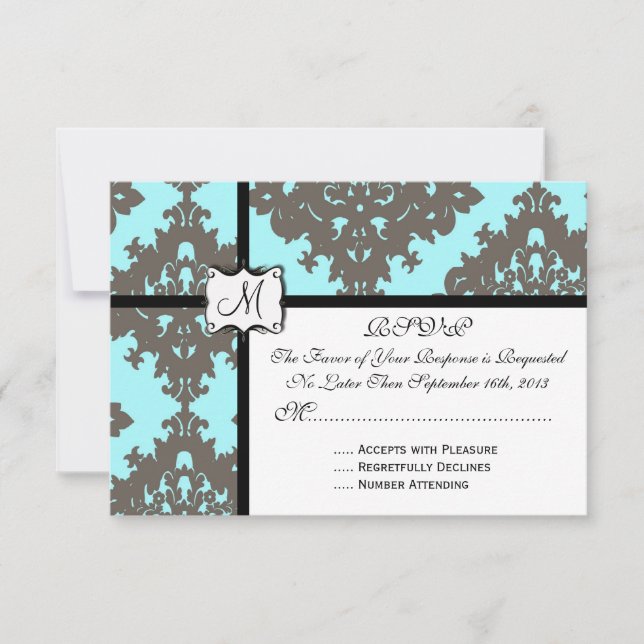 Invitación a la boda Light Blue and Grey Damask (Anverso)